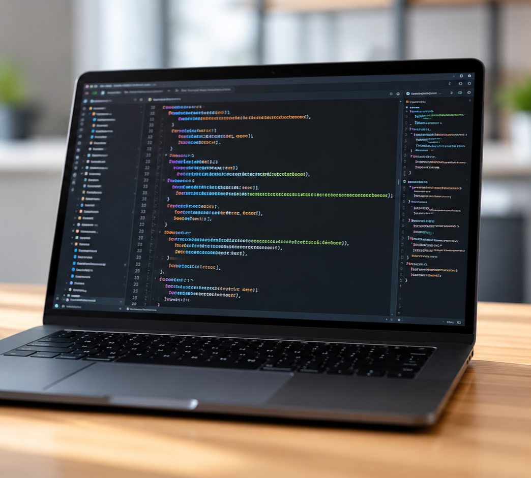 Healthcare development code editor shown on a laptop