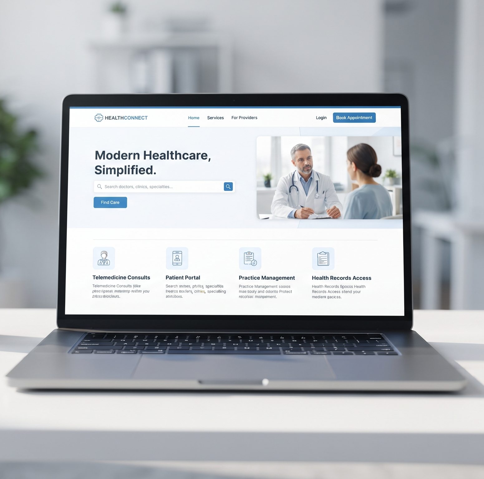 Illustrative healthcare paid search website interface on a laptop