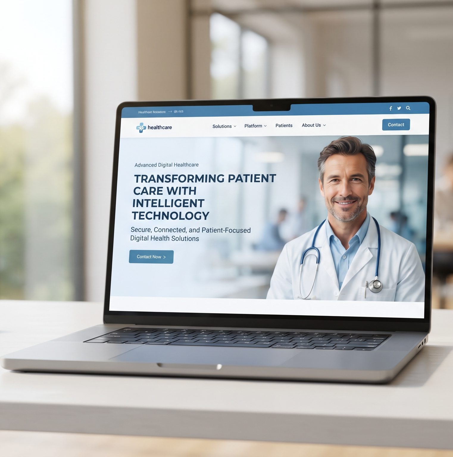 Illustrative healthcare website shown on a laptop